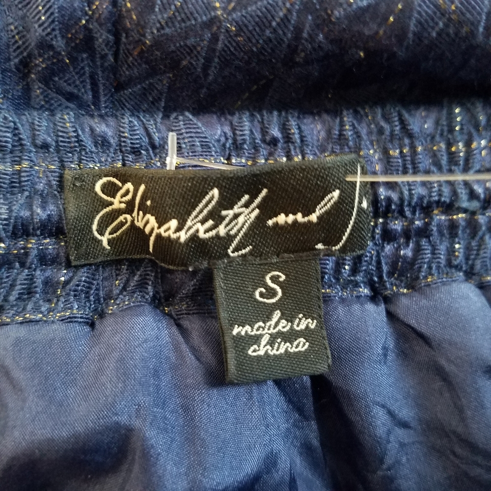 Elizabeth & James Rayon/SILK Blend Navy & Gold Metallic Cropped Pants S - Picture 8 of 15
